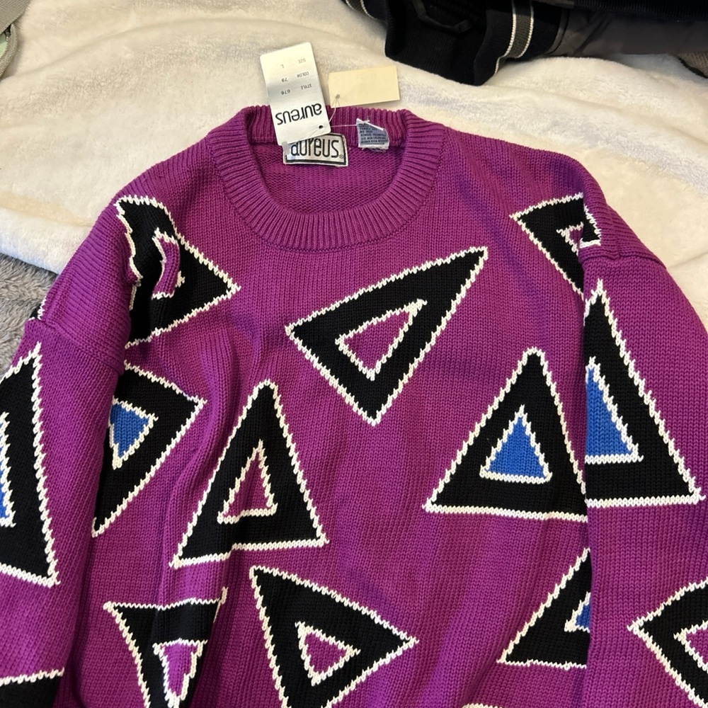 Sanjoy Purple Crewneck Sweater with Geometric Triangles